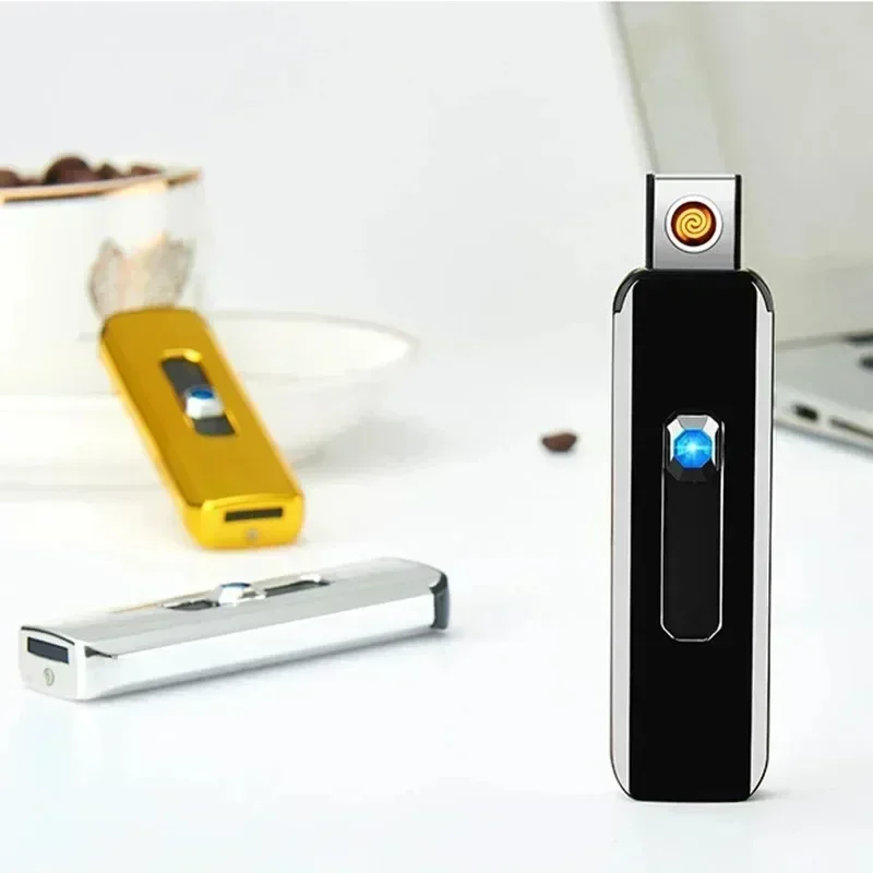 Hot Outdoor Windproof USB Charging Tungsten Coil Lighter Ultrathin Portable Flameless Electric Cigar Lighter Lighter Men's Gifts