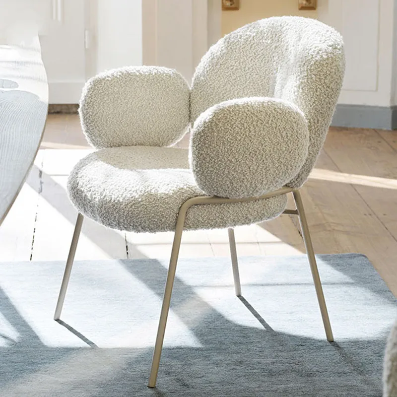 

Small fresh pastoral style minimalist designer dining chair light luxury white lamb wool simple modern resta