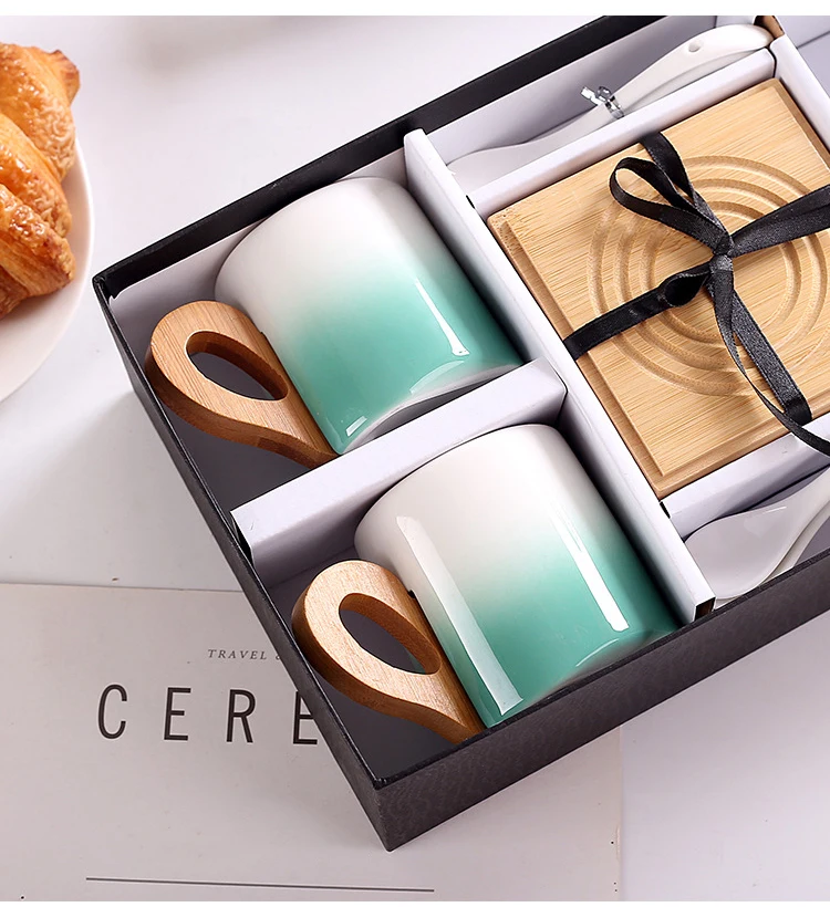 

GIEMZA Gradient Coffee Cups Ceramic Mug with Coasters Stirring Spoons 4cup Set Ceramic Mugs Tazas Para Cafe De Ceramica