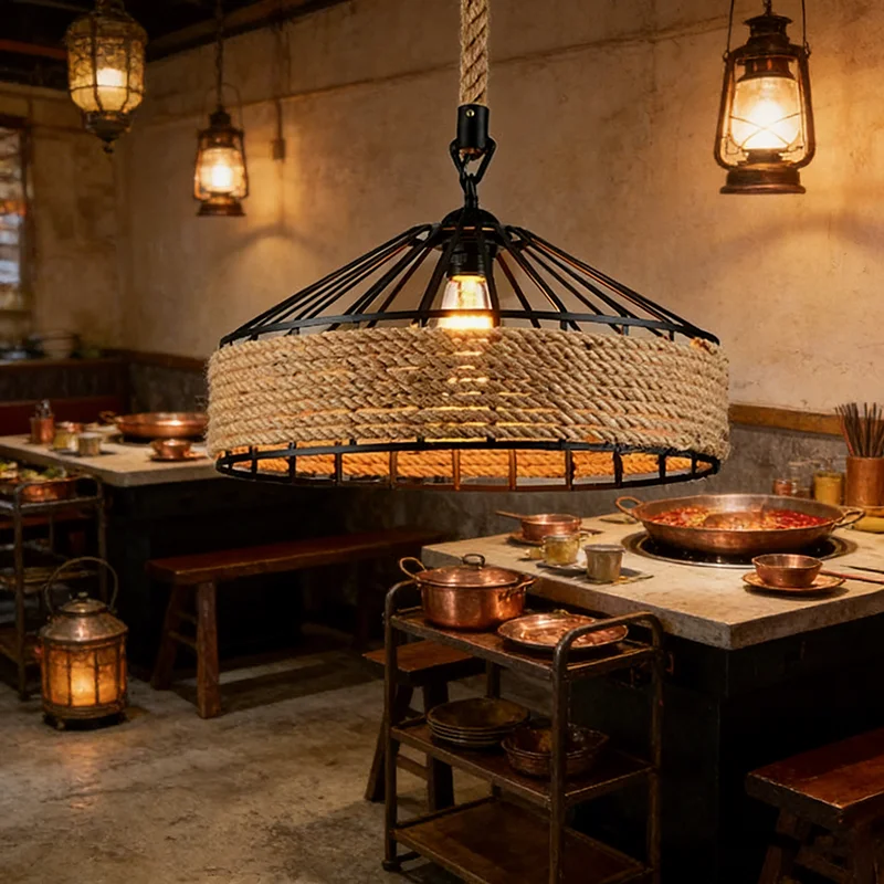 

Классическая подвесная подвесная лампа из пеньковой веревки, блеск для потолочной люстры, классический ретро антикварный промышленный утюг, светильник для столовой