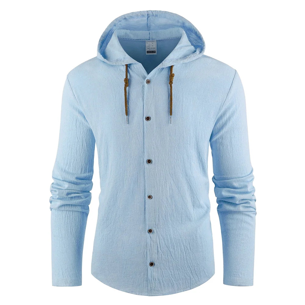Spring Autumn Men's Hooded Long Sleeve Shirt Beach Style Breathable Lightweight Solid Color Stylish Fashion Shirts Casual Tops