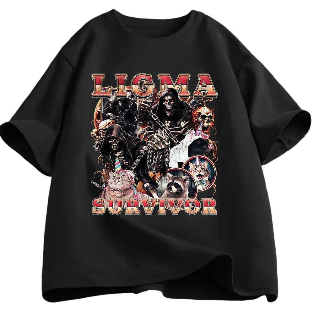 

Ligma Survivor Fun Skeleton Fans T-shirt Summer Men's Women's Casual Cotton T-shirt Fashion Oversized Street Y2K T-shirt