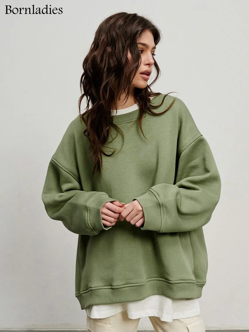 Bornladies Oversized Hoodies & Sweatshirts for Women Autumn Winter Thick Warm Fleece Sweatshirt Girls Streetwear Loose Pullovers