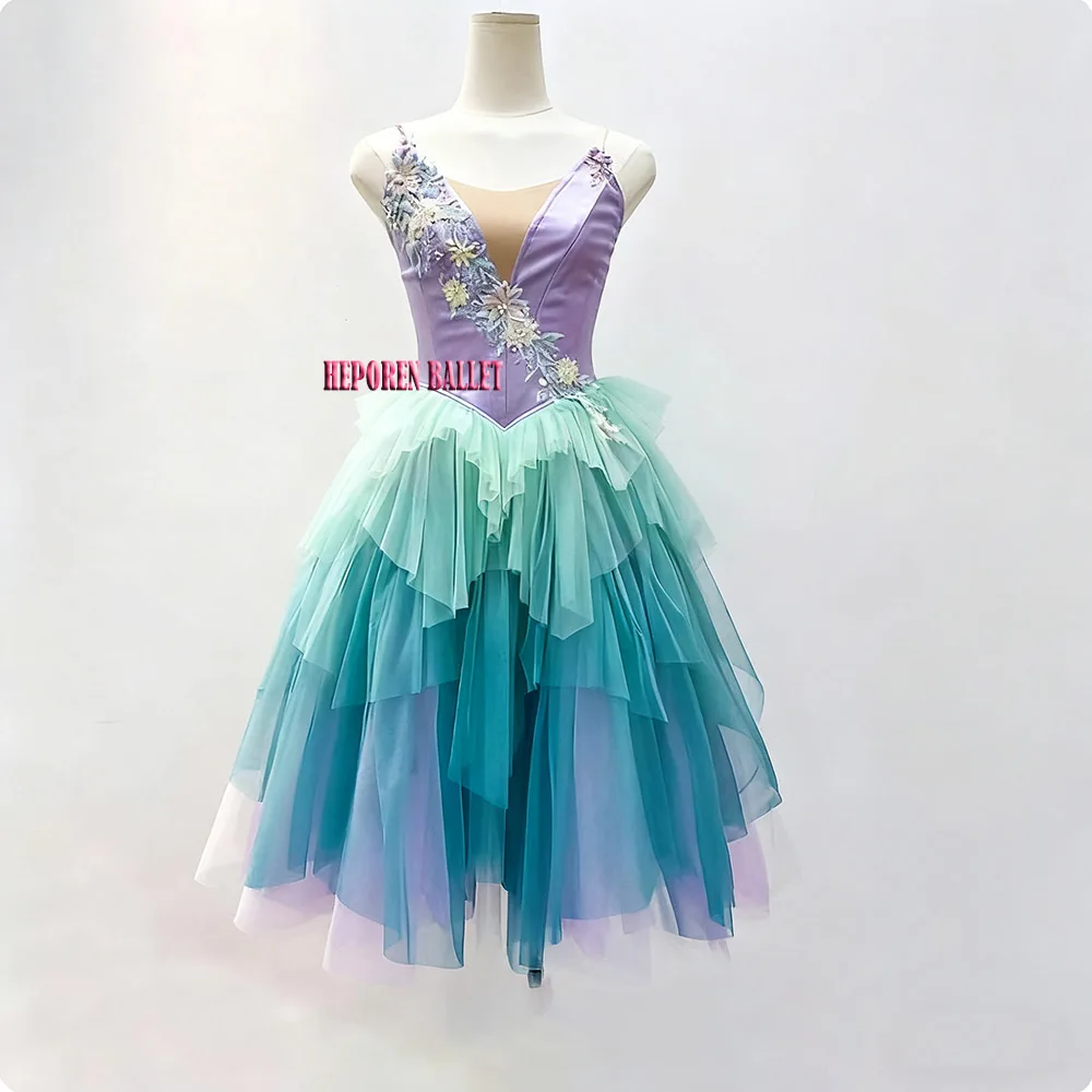 

Профессиональный вальс цветов, балетное длинное платье сиреневого, зеленого, синего Хепрен, балетного костюма дочери фараона, романтического