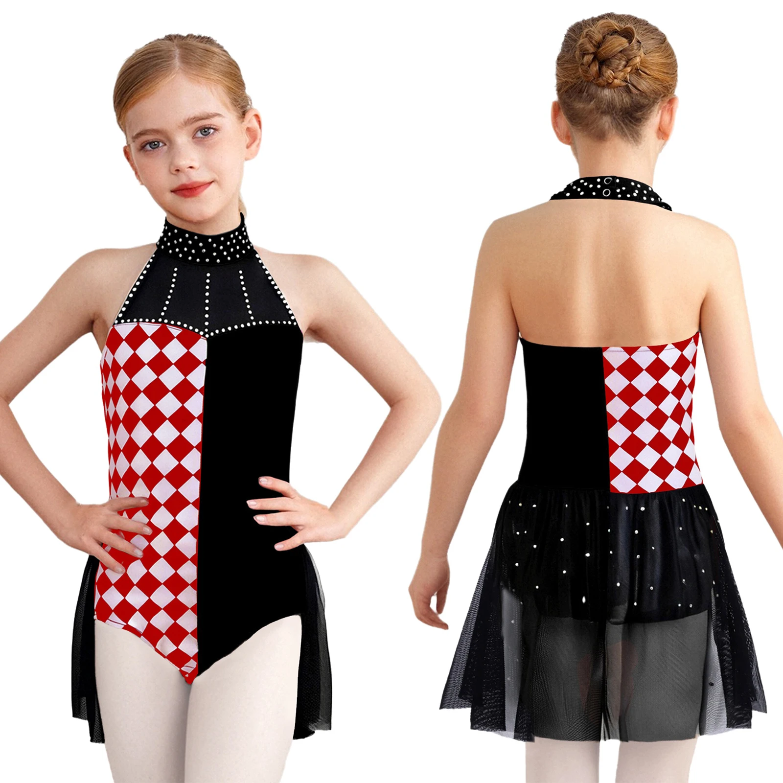 meninas-halloween-palhaco-de-circo-cosplay-traje-carnaval-racer-motorista-role-play-roupas-sem-mangas-strass-malha-collant-vestido