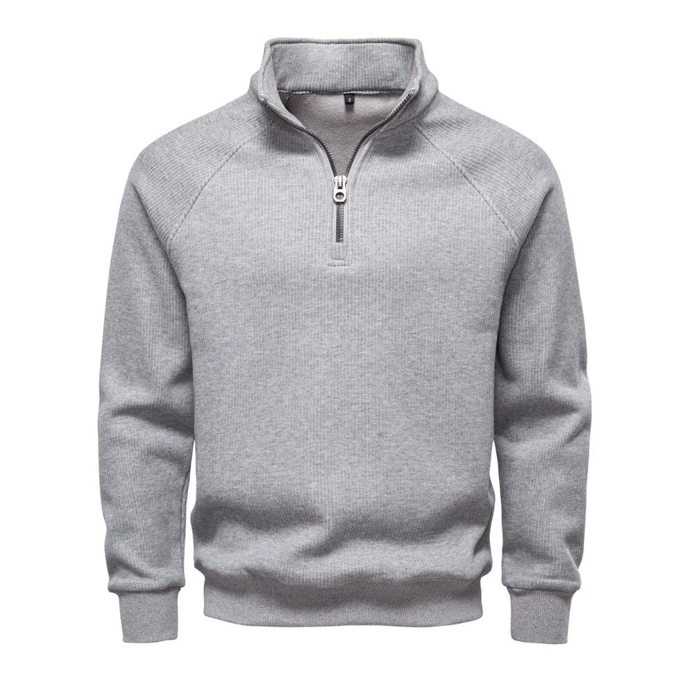 New Autumn & Winter Men's European Size Half-Zip Pullover Sweatshirt, Trendy & Versatile Stand-Collar Fleece-Lined Men's Jacket