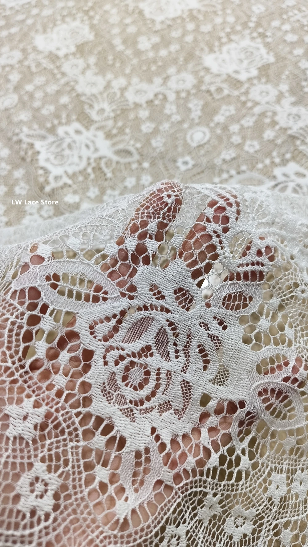 Off White Eyelash French Chantilly Lace Wedding Dress Fabric by the Meter Accesorios de costura 3 Meters Long