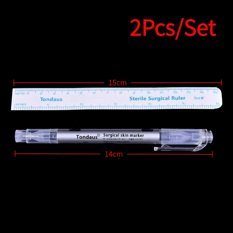 2Pcs/Set Pro Surgical Skin Marker Pen Ruler Scribe Tool Tattoo Piercing Permanent Makeup.