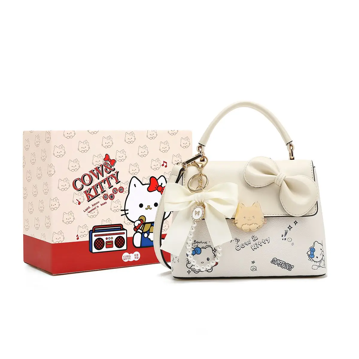 

Luxury Small Square Handbag Women's Single Shoulder Slant Cross Bag Cute Versatile Cow & Kitty Fashionable Cosplay Accessory