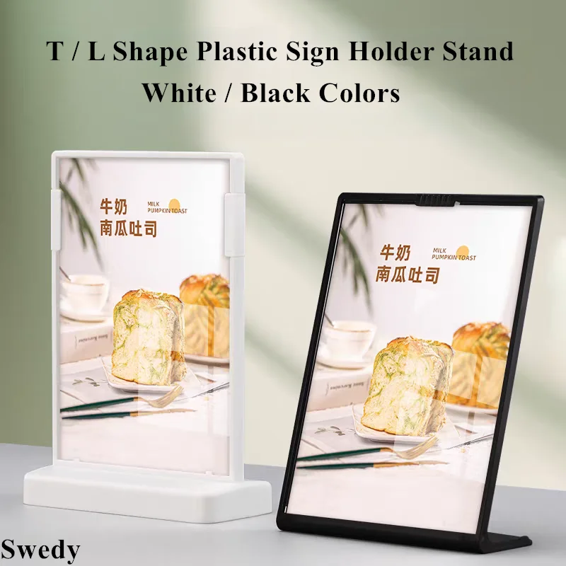 5 PCS A5 148x210mm White Black Plastic Acrylic Sign Holder Display Stand Restaurant Table Menu Paper Holder Price Poster Frame