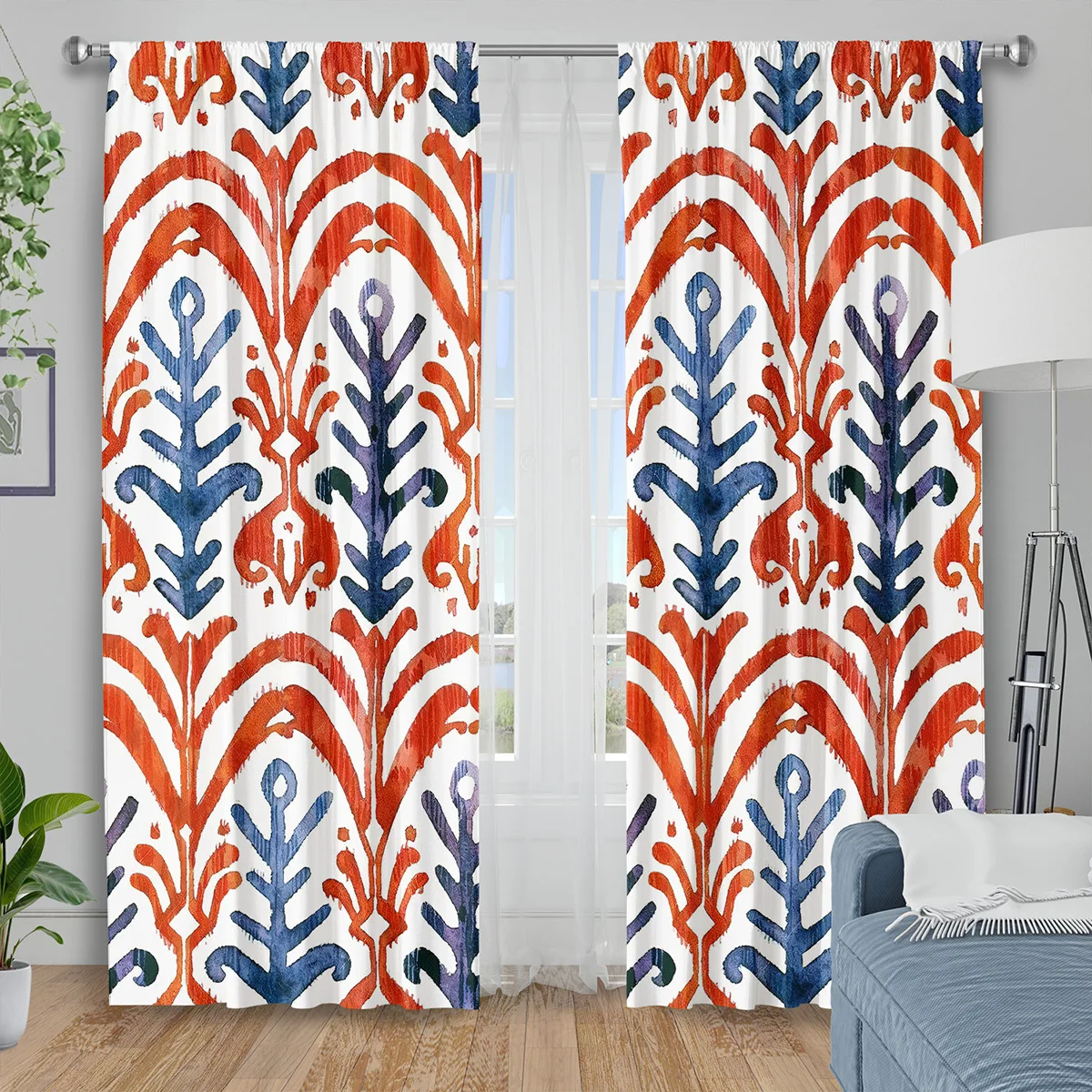Moroccan Bohemian Curtain Panels Red Blue Tribal Print Drapes Window Curtains for Living Room Home Decoration Ethnic Global Acce