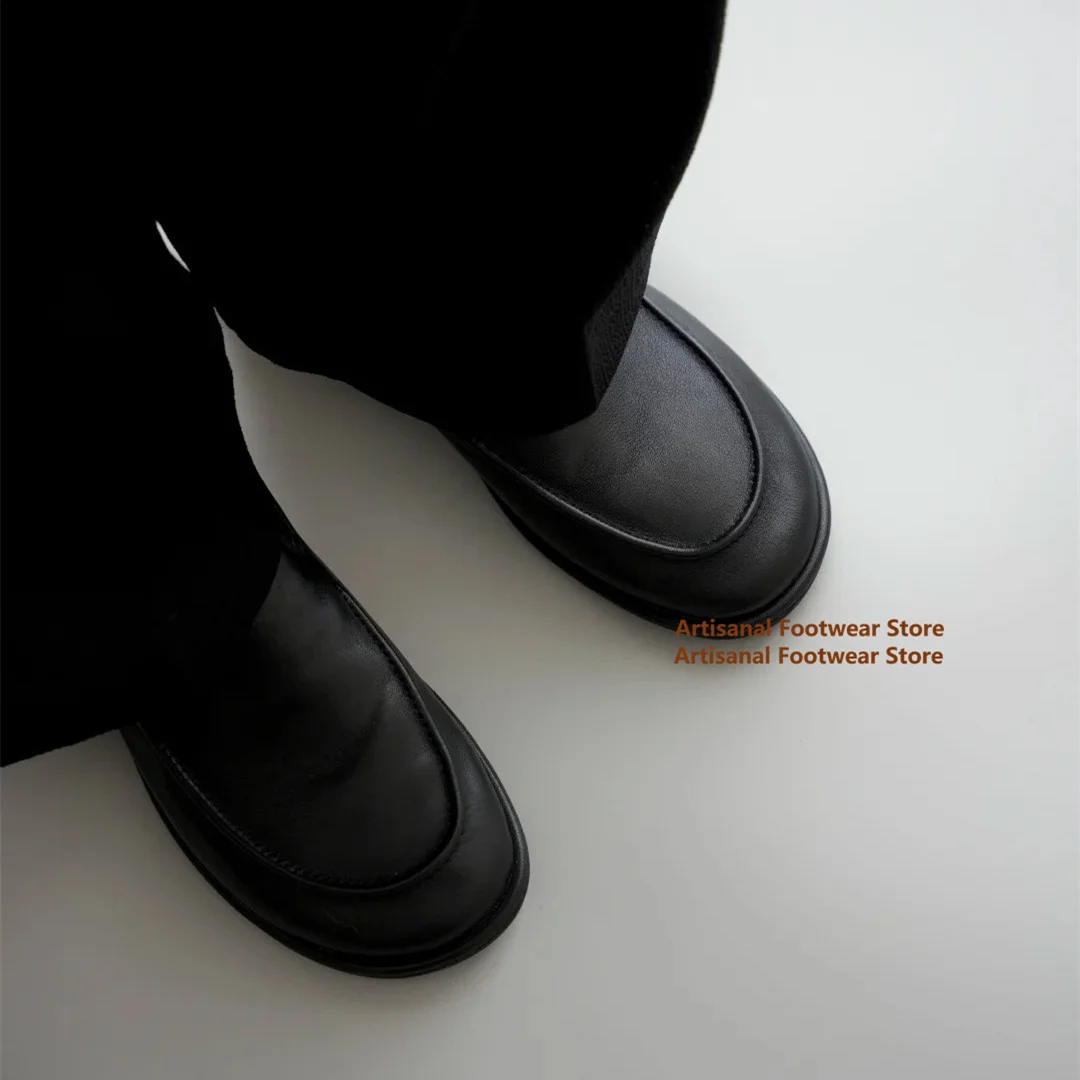 

Black Leather Slip On Loafers Soft Leather Soft Soled Flats Men's Shoes Casual Leather Shoes Trendy Handmade Men's Shoes