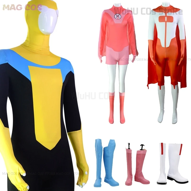 

Cloak Superhero Cosplay Omni-man Costume Atom Eve Invincible Mark Grayson Jumpsuit Anime Bodysuit Halloween Men Women Boots Wig