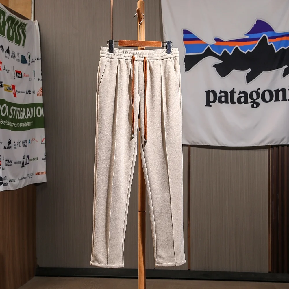 

Итальянские мужские осенне-зимние теплые повседневные брюки из кислотной шерсти, удобные прямые трикотажные брюки из смеси полиэстера