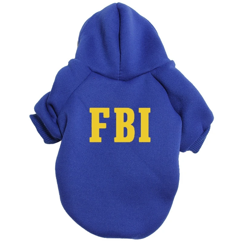 FBI Printed  Police Dog Hoodie Autumn And Winter Sweater Warm Pet Clothes Outdoor Windproof Coat Small Medium Dog Clothes