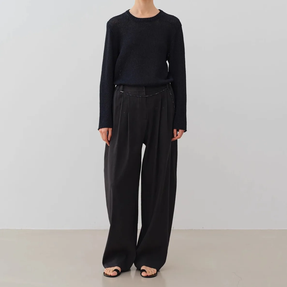 Sommer 2022, neues Design, Moia Hangzhou Damen-Hose mit weitem Bein, hohe Taille, Leinen-Freizeithose, drapiert, gefaltet, koreanische Sle