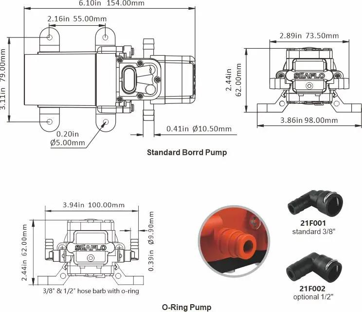 SEAFLO 21 Serie DC Membran-Druckerhöhungspumpe 12 V und 24 V Mini elektrische selbstansaugende Wasserpumpe für Boot