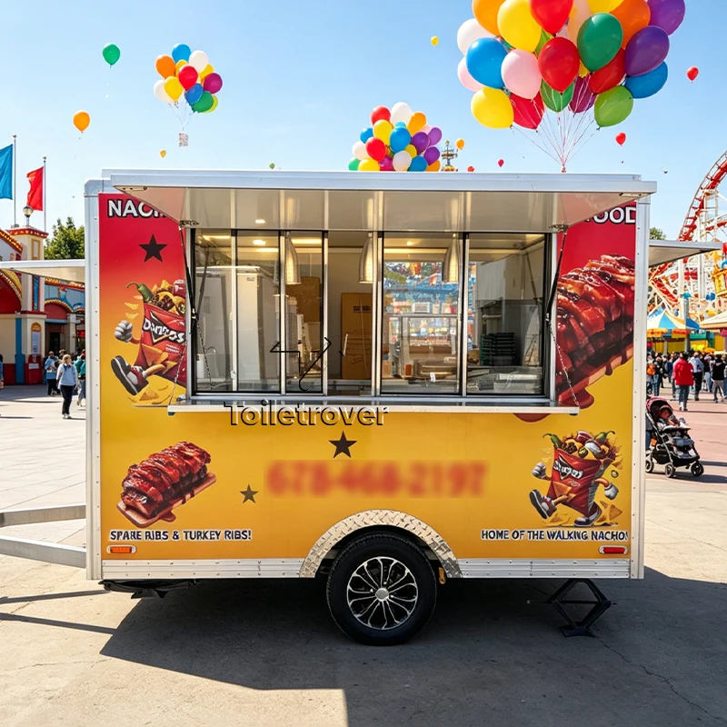 Mini Stainless Steel Food Truck Pizza Burger BBQ Mobile Food Cart American 3 Sink Commercial Food Trailer with DOT CE Certified