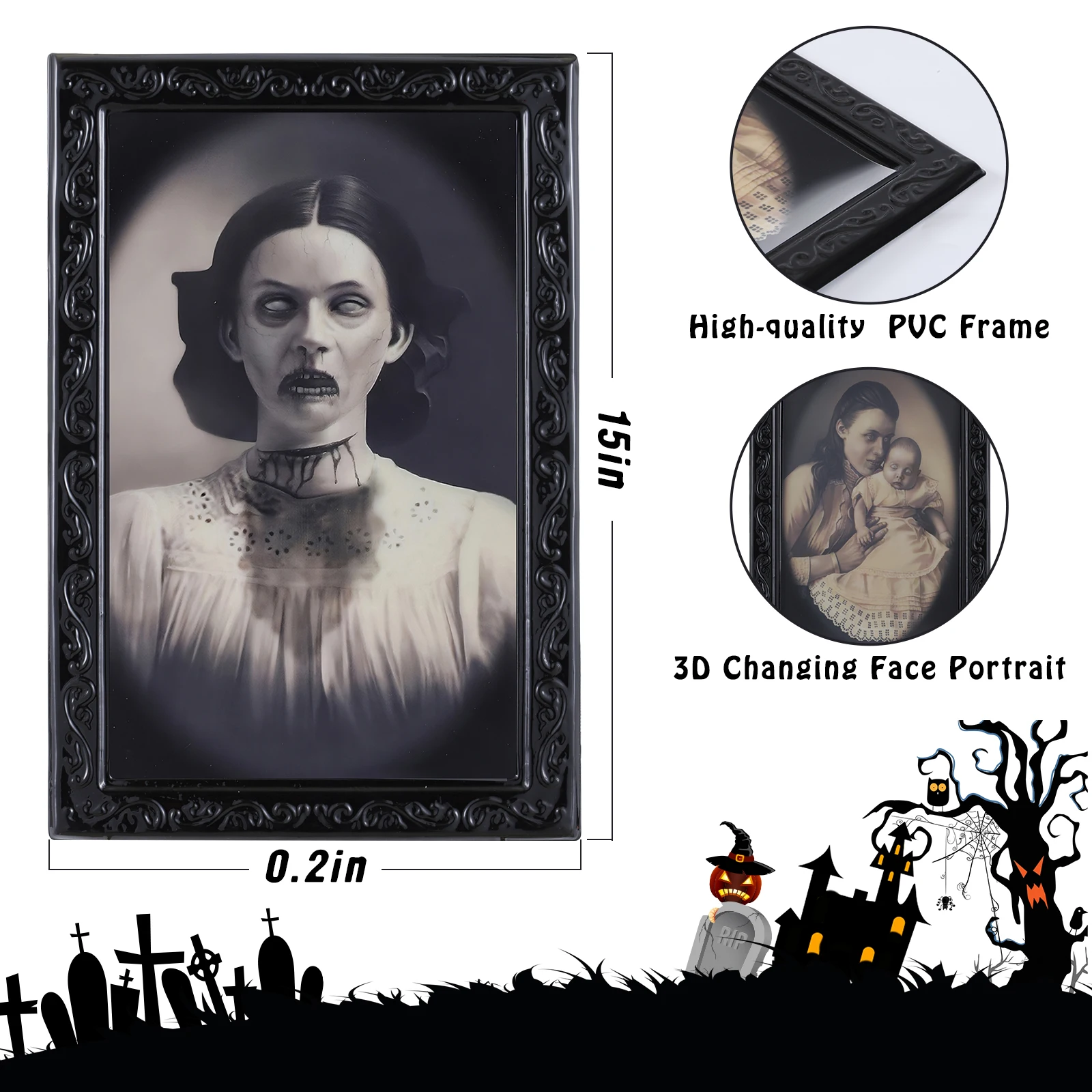 Halloween Decoration 3D Changing Face Moving Picture Frame Portrait Horror For Horror Party Decors Home Decoration