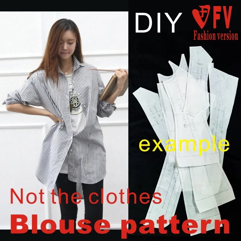 Pattern Making Women's Long Sleeve Falling Shoulder Casual Mid-length Style Big Shirt Pattern 1:1 Garment Cutting Drawing BCY-38