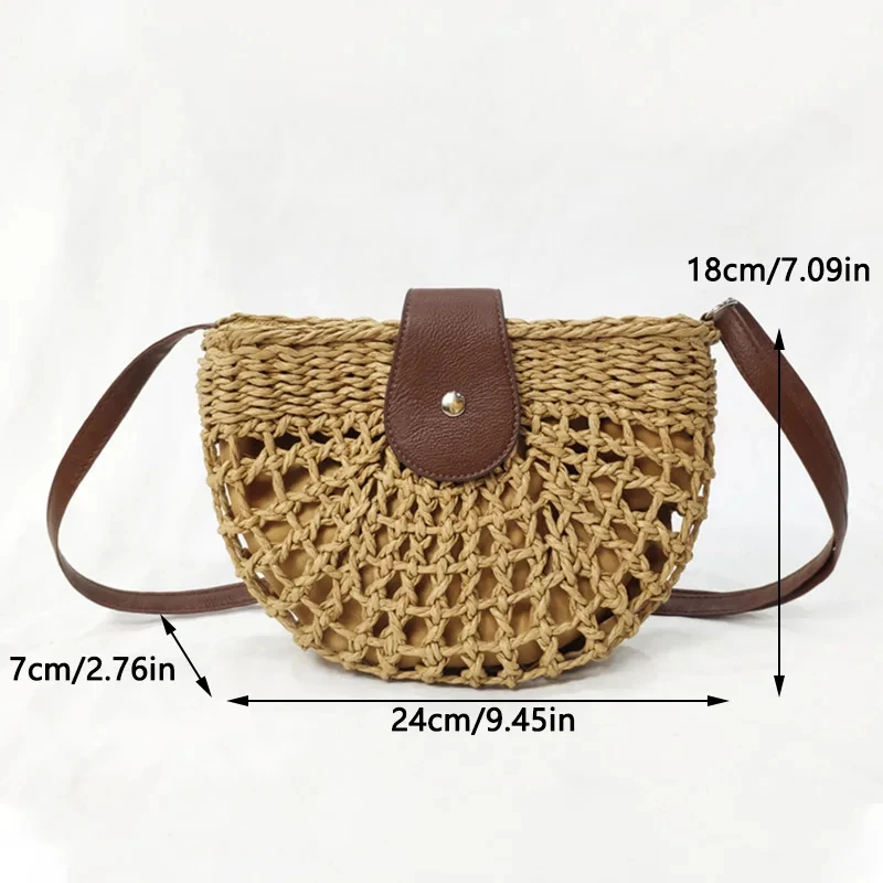 JIOMAY Summer Straw Bag 2024 Women Fashion Designer Handbags Lady Solid Color Weave Beach Shoulder Bag Hollow Out Half Round Bag