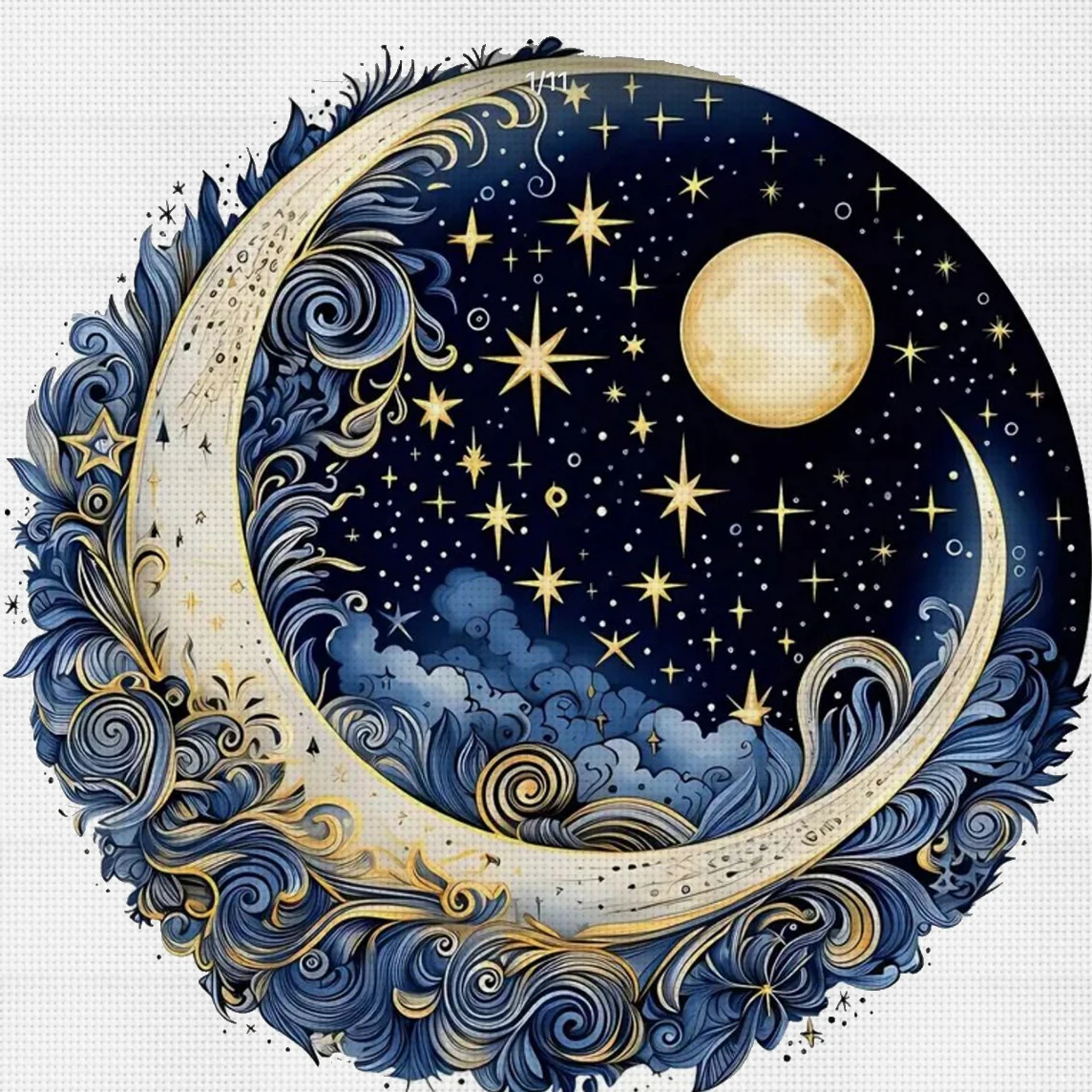Starlit Moon Whispers Kreuzstich-Set zum Selbermachen, 11CT-Stickerei, Heimwanddekoration, Geschenk, handgefertigtes Material, rahmenlos, halbfertig, 36 x 36 cm