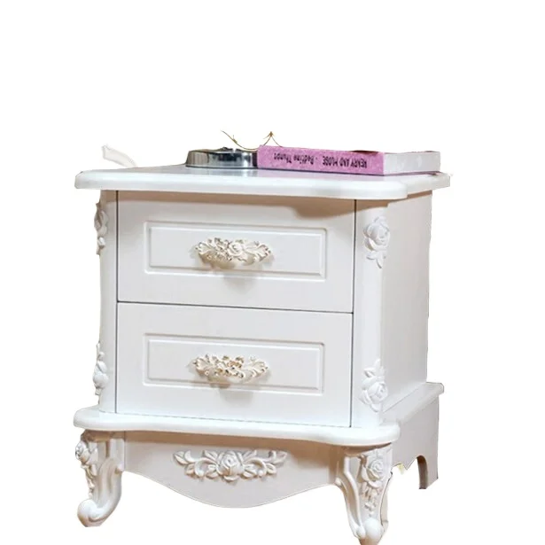 European Bedside Table Baking Paint Simple Modern Ivory White Engraving Korean Bedside Bedroom Storage