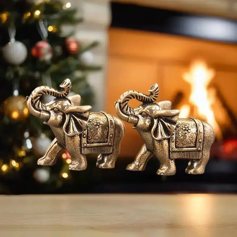 **Copper Lucky Elephant Small Ornaments Brass Blessing Elephant Miniature Figurine Antique Bronze Animal Statue