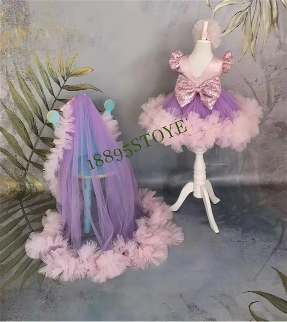 CustomizedGorgoues Baby Girl Dress Tutu Outfit Purple Tulle Pink Edge Baby Dress Toddler Girl First Birthday Dress Party Gown 12