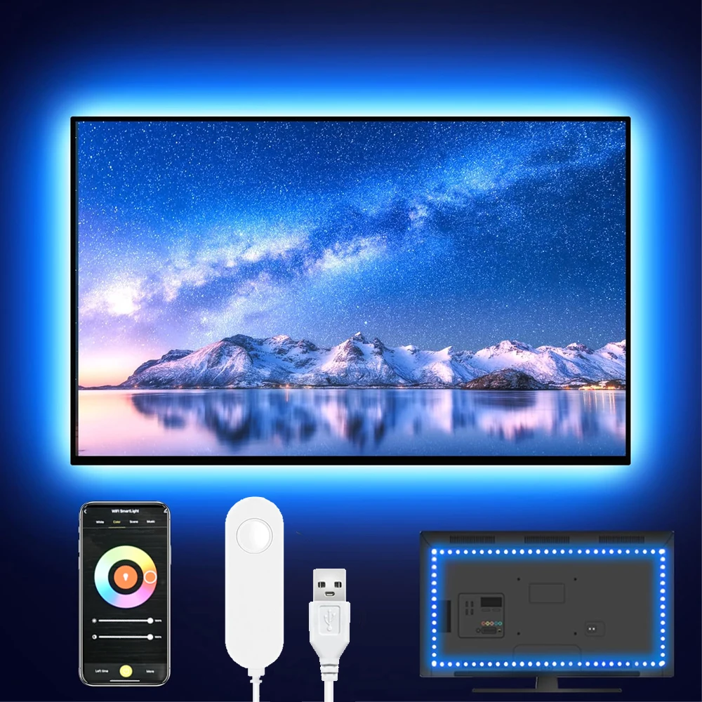 USB Tuya Smart Life WiFi RGB LED Strip 5V 1M 2M 3M 4M 5M Flexible Dimmable TV Background Lighting for APP Alexa Google Assistant