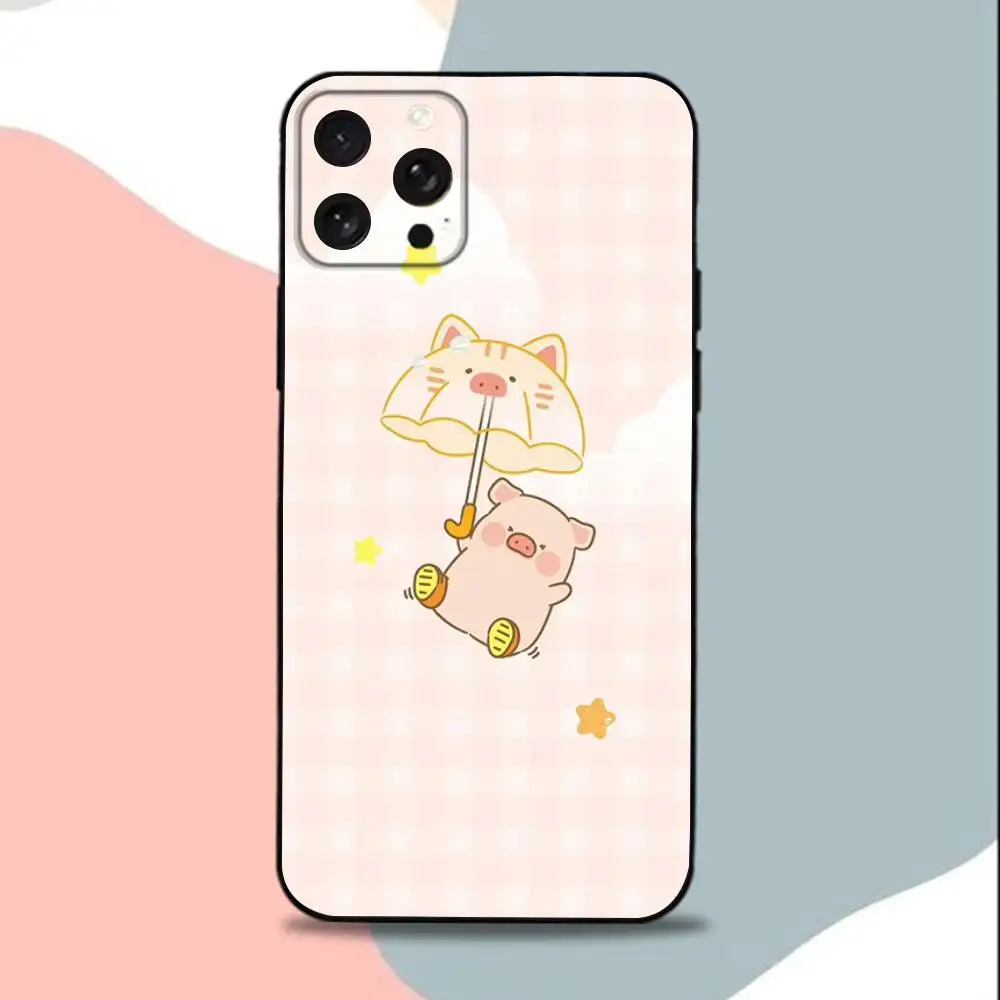 C-Cartoon L-LuLu cute Pig Phone Case For iPhone 15,13,16,12,11,17,14,Plus,Pro,Max,XS,XR,X,SE,Mini,Soft Silicone Black Cover