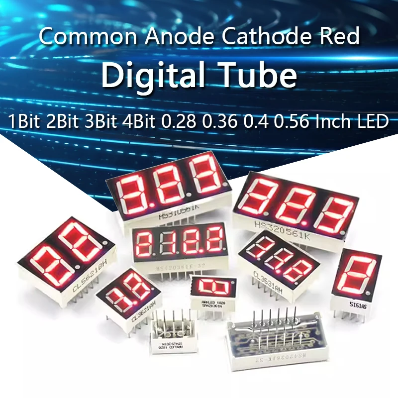 

5pcs Digital Tube Common Anode Cathode Red 1Bit 2Bit 3Bit 4Bit Digital Tube 0.28 0.36 0.4 0.56 Inch LED Display 7 Segment