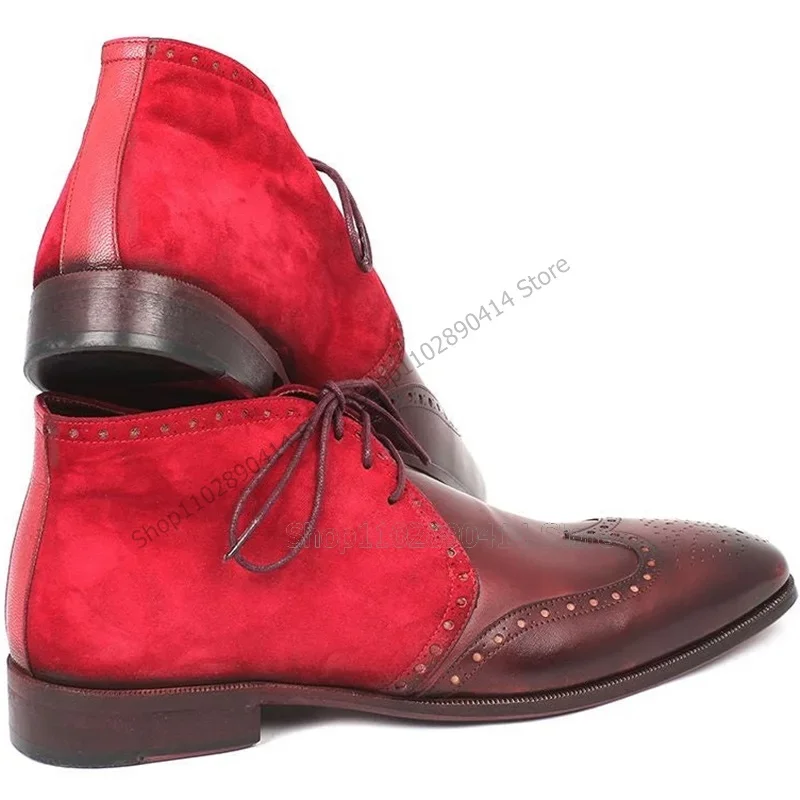 الأحمر البني المرقعة Strappy حذاء من الجلد أزياء من الدانتل يصل حذاء رجالي الحرفية الفاخرة حزب مأدبة مكتب الرجال فستان الأحذية #5
