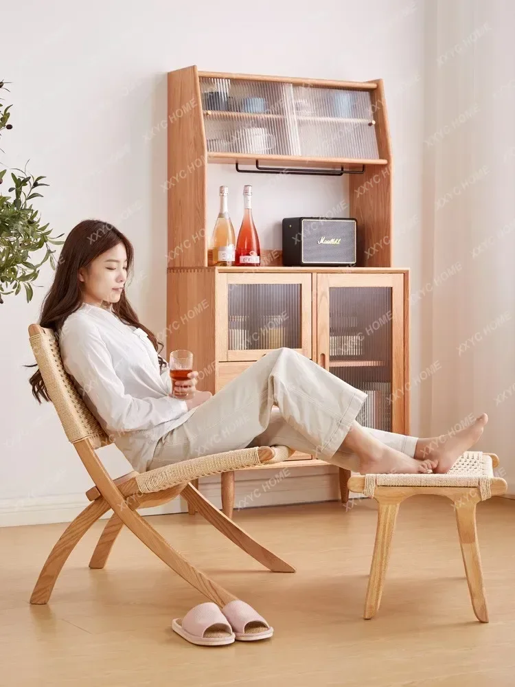 Solid wood rope woven single sofa woven folding