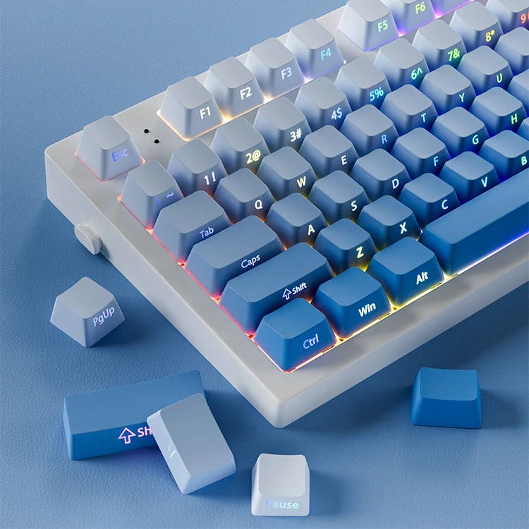 

Keycap Fog blue side engraved keycap Transparent PBT side engraved OEM gradual change from g75K99 custom keycap