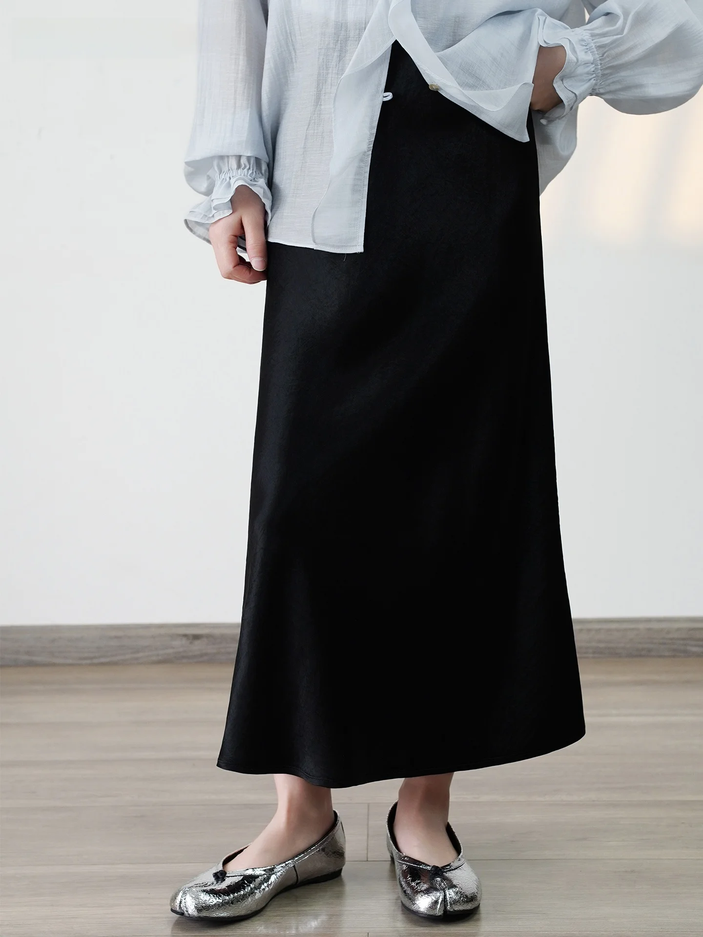 

FUHAO Acetate iny Satin A-Line Skirt Slimming Asymmetrical Cut Women's Summer High nce Sensation Skirt