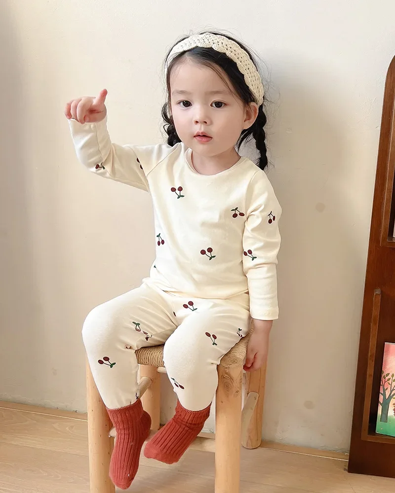 

Pajama Sets New Autumn Style Childrens Clothing Girls Cotton Two Piece Set Soft Comfortable Loose Print Simple