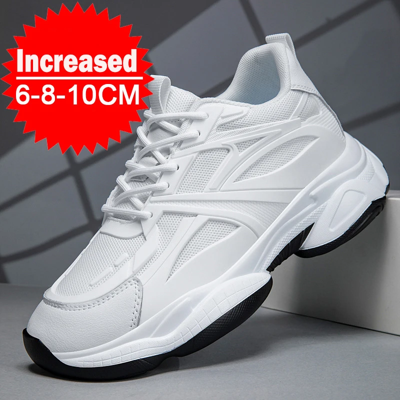 Winter Men's Height-increasing 10CM Sports Shoes Men Genuine Leather Mesh Shoes Warm Thick-soled Shoes Heightening Insoles 6-8CM