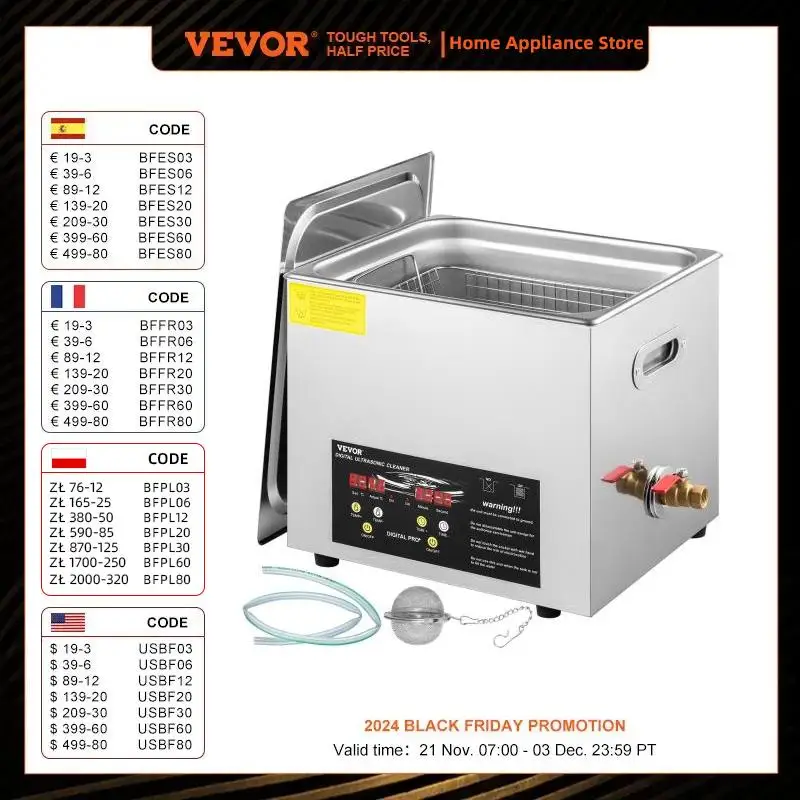 VEVOR 10L Upgraded Ultrasonic Cleaner (400W Heater,240W Ultrasonic) Professional Digital Lab Ultrasonic Cleaner w/ Heater Timer