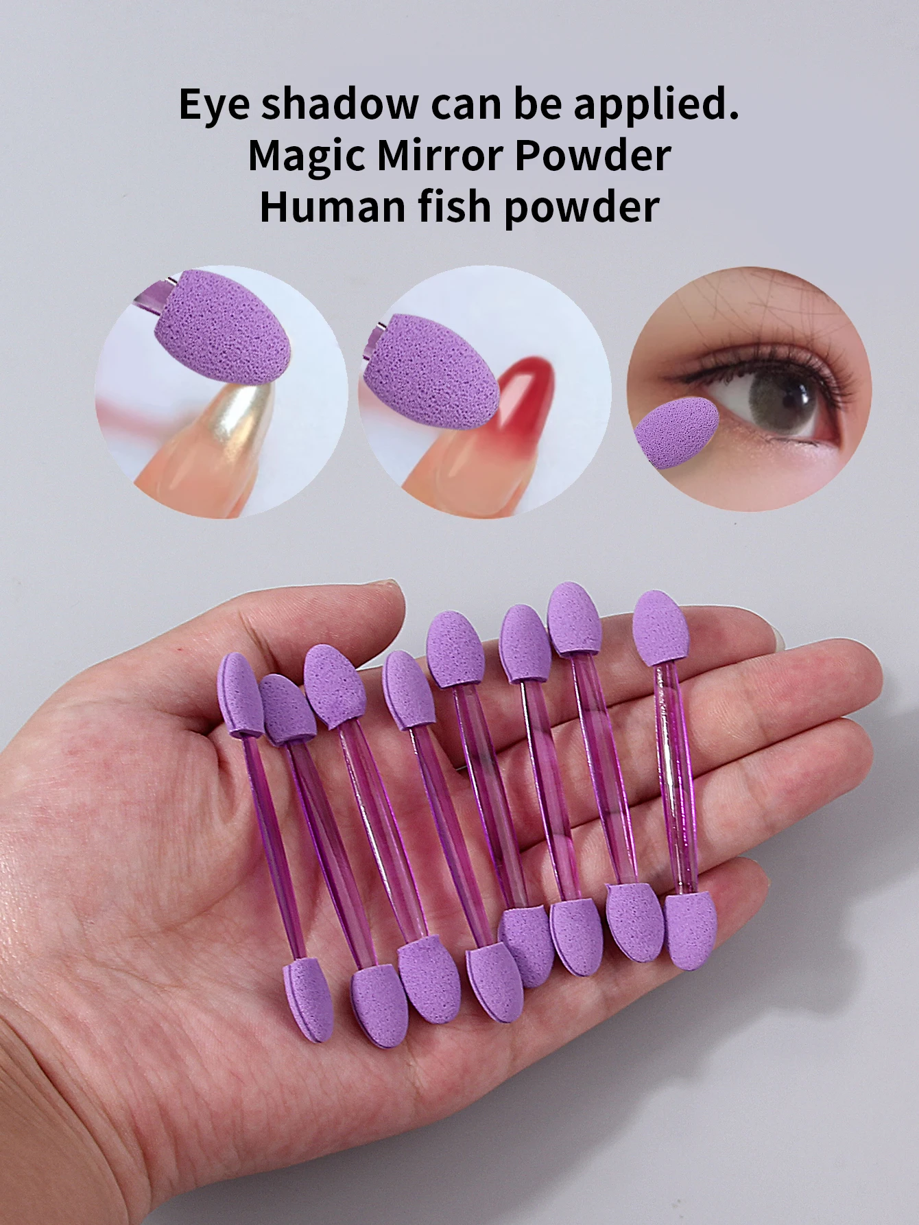 50 peças de palitos de sombra de esponja roxa de duas cabeças. As varas de esponja são purificadores/conceadores de maquiagem de olhos reutilizáveis