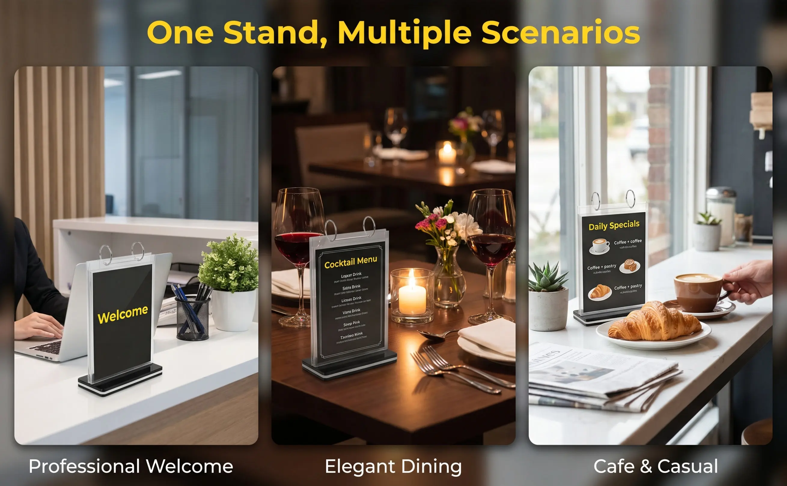 PVC Desktop Menu Holder Flip Display Stand for Bars Coffee Shops Restaurants Table Card Organizer Sign for Catering Event