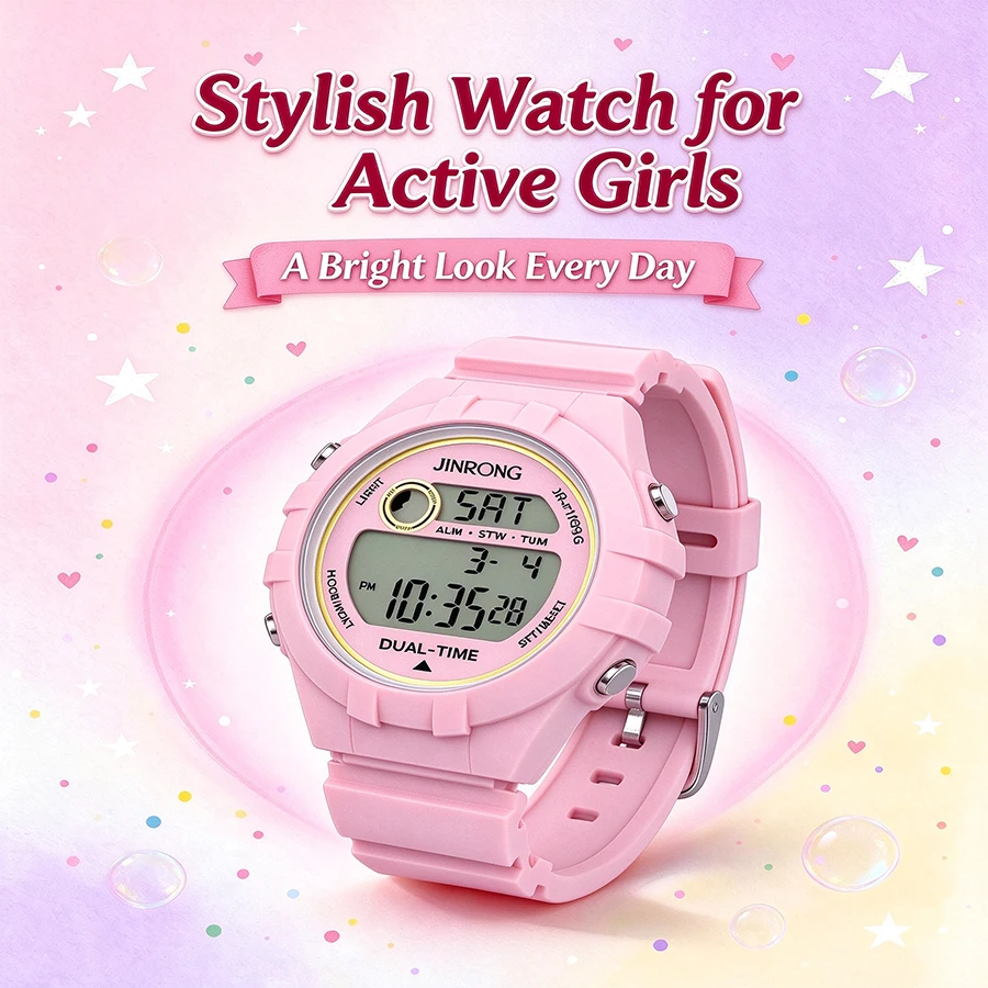Multifunctional Girls Digital Watch Dual Time LED Backlight Waterproof Student Sports Silicone Wristwatch
