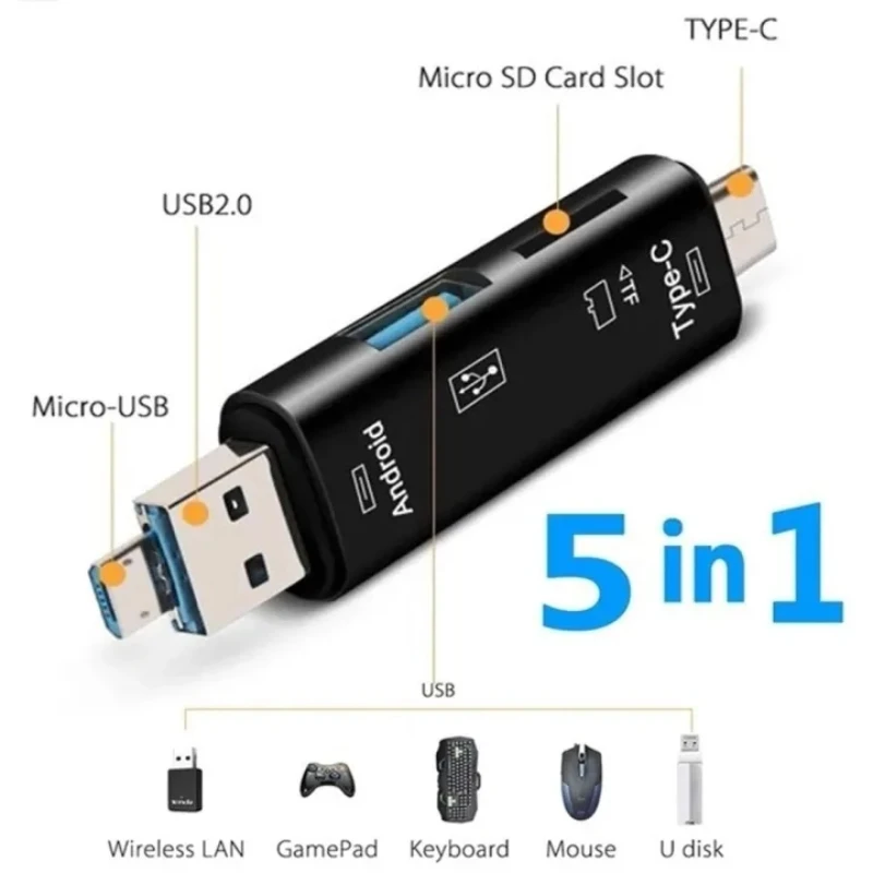 5 in 1 Multifunction USB 3.0 Type C/Usb /Micro Usb/Tf Memory Card Reader High-speed Computer OTG Card Reader Adapter Cardreaders