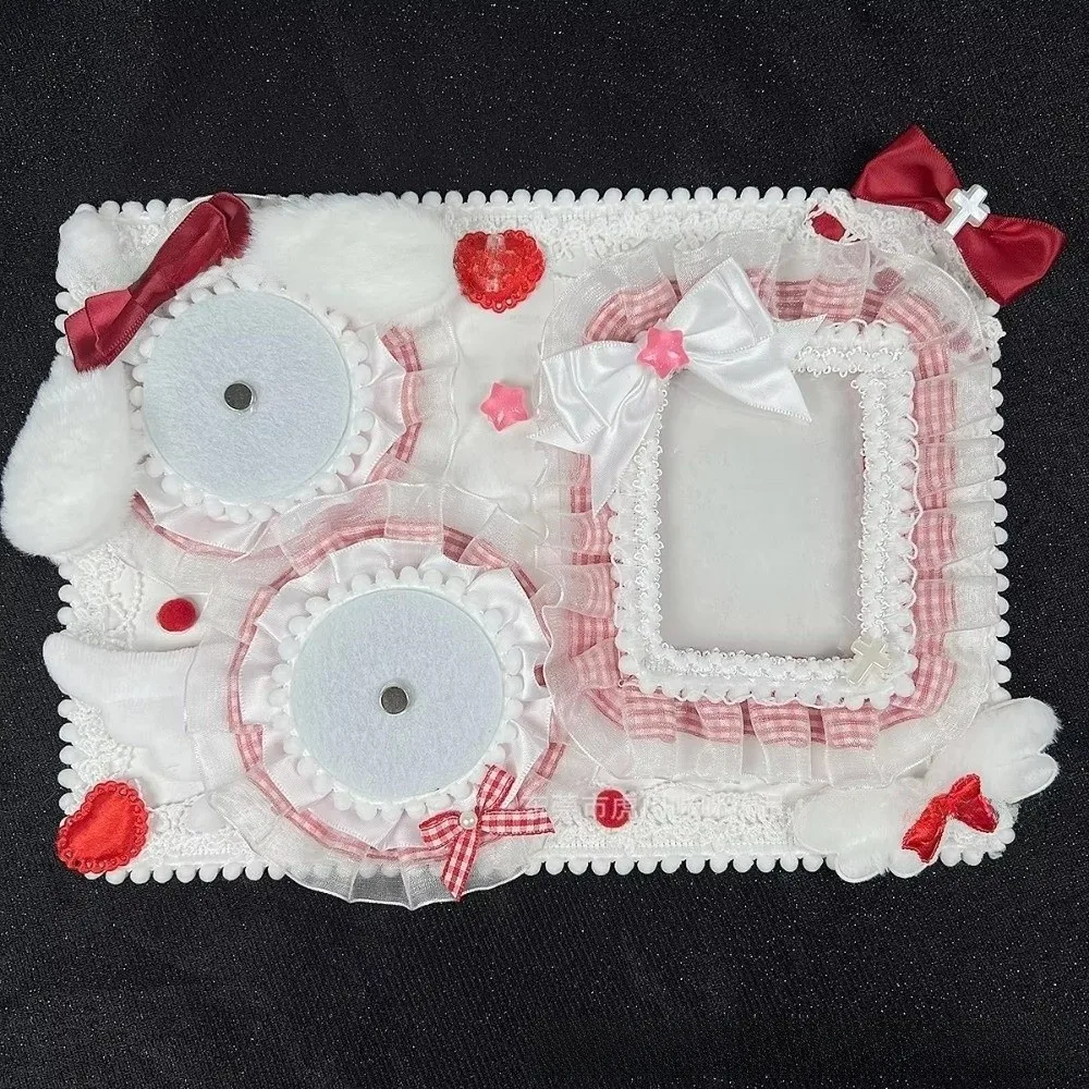 Lace Trim Ita Badge Display Board Transparent Pockets Ribbon Accents Anime Badge Holder Board Fabric Fluffy Bunny Decor