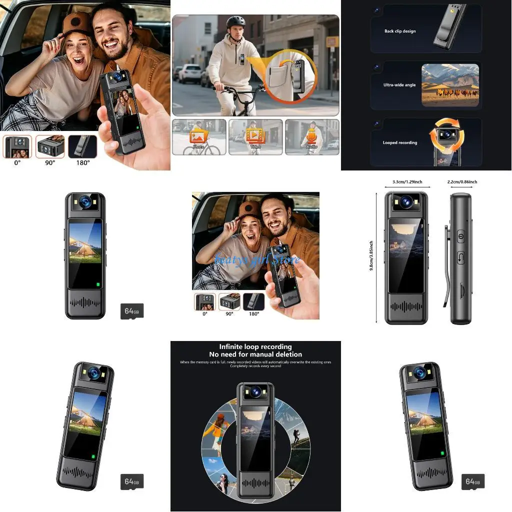 

C7AB Security Body Camera 1080P Full Clearly video Recorder Builts In Screen 120°Wide Lens Looping Recording,Motion Detection