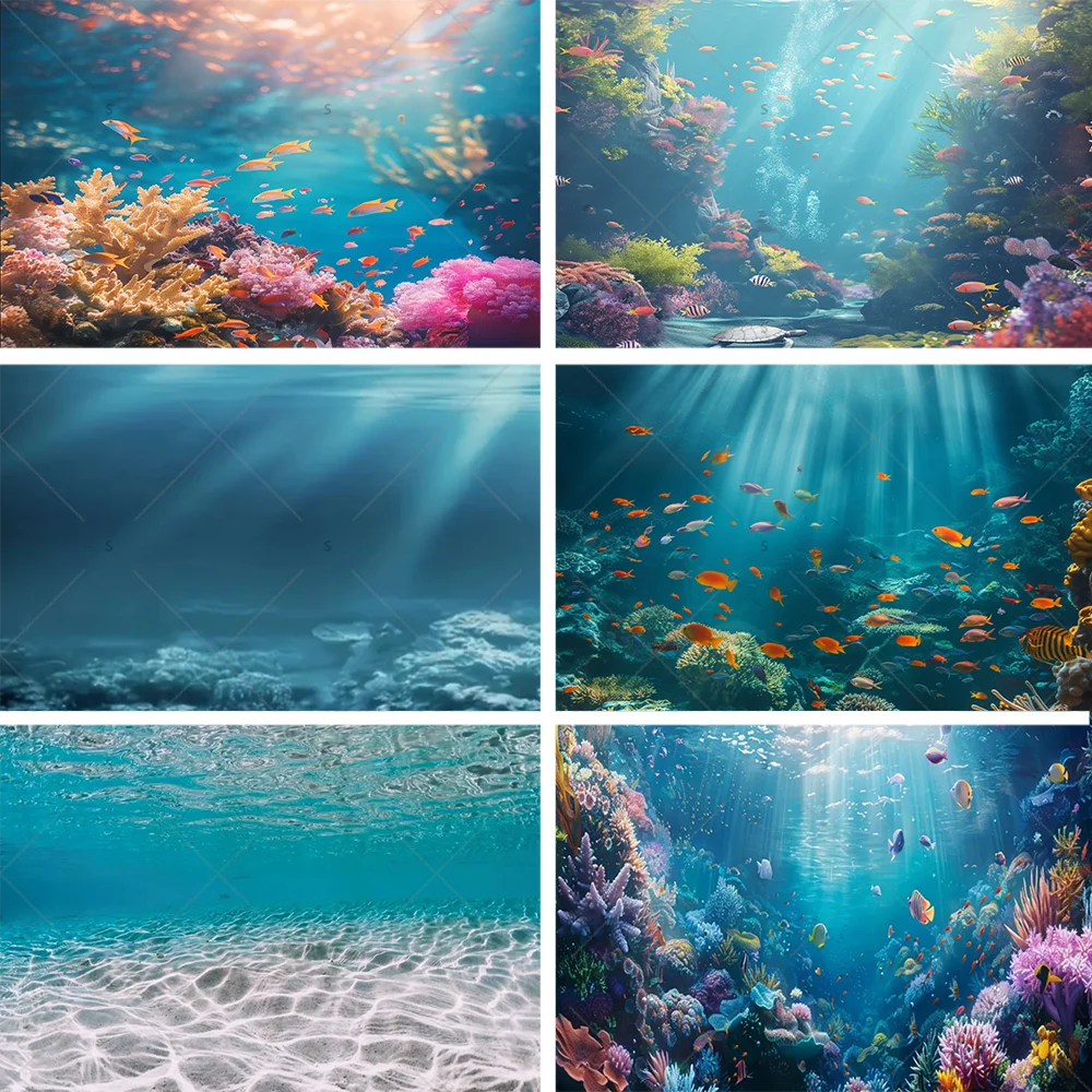 

Underwater World Party Decoration Backdrop Summer Ocean Coral Aquarium Baby Shower Supplies Photography Prop Background Kid Gift
