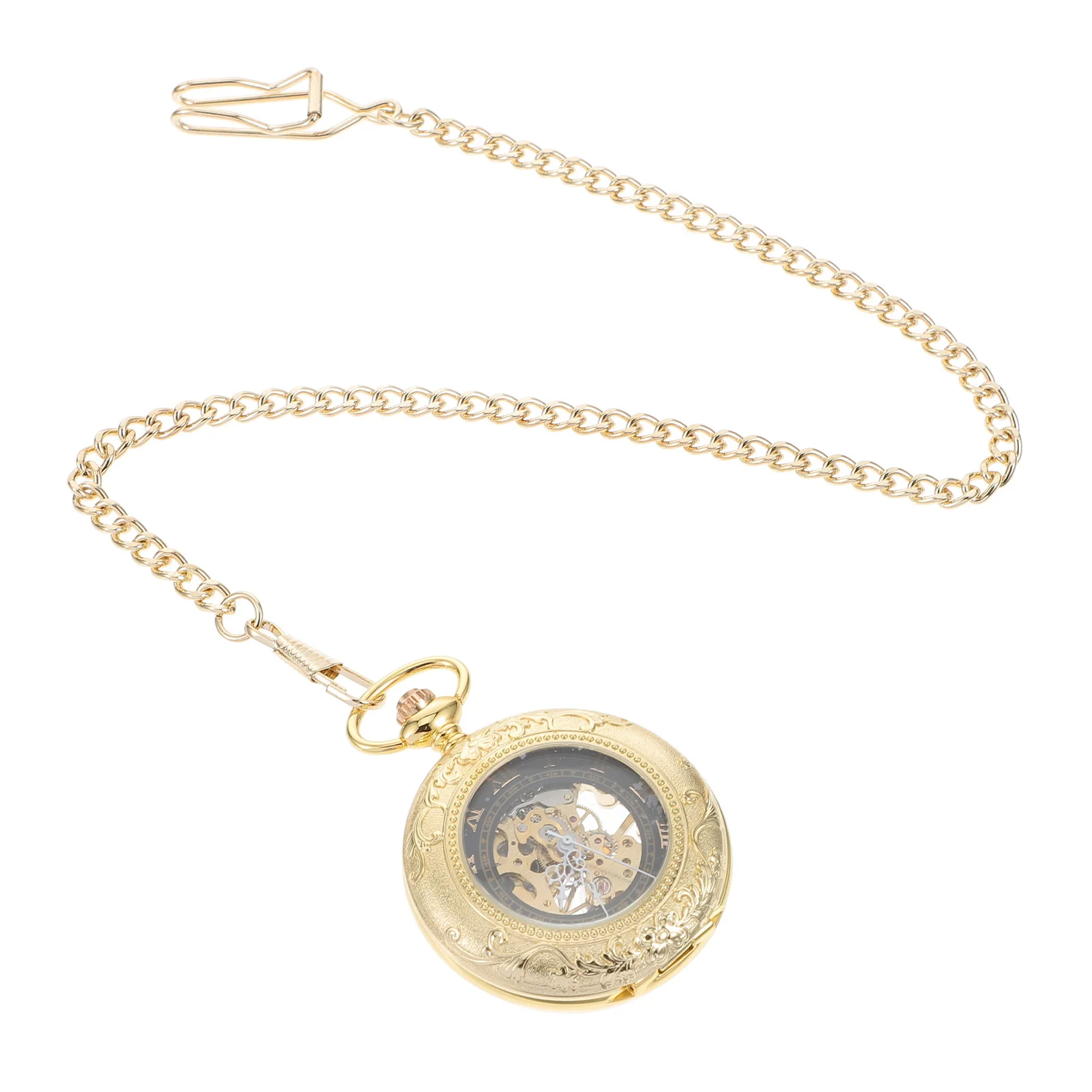 Vintage Mechanical Pocket Watch Zinc Alloy Hollow Case Large Roman Numerals Accurate Time Steampunk Gift for Men Friends