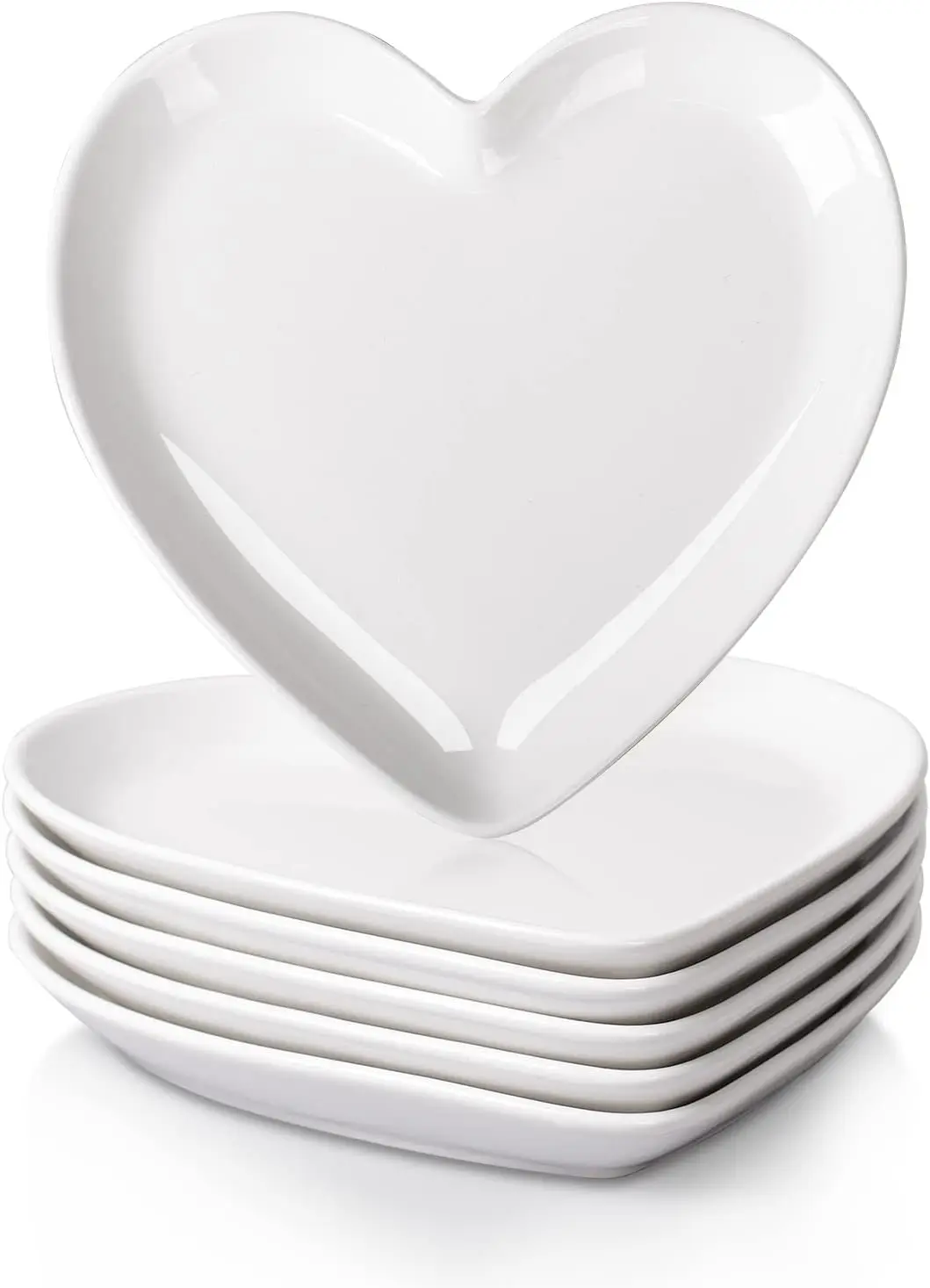

Heart Shaped Dessert Salad Plates- 6 Pack, 7.3 Inch Ceramic White Dinner Plates, Heart Dishes for Dessert, Appetizer, Steak, Sna