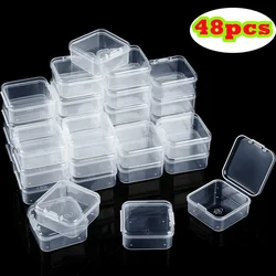 48PCS Mini Clear Plastic Storage Containers with Lids Empty Hinged Boxes for Beads Jewelry Tools Craft Supplies Flossers Fishing