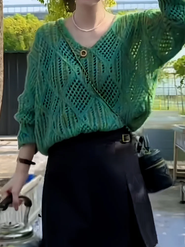 안티에이징 니트 스웨터 캐주얼 롱 슬리브 브이넥 풀오버 여성 패션 가을 2026 신상 슬림핏 편안한 탑